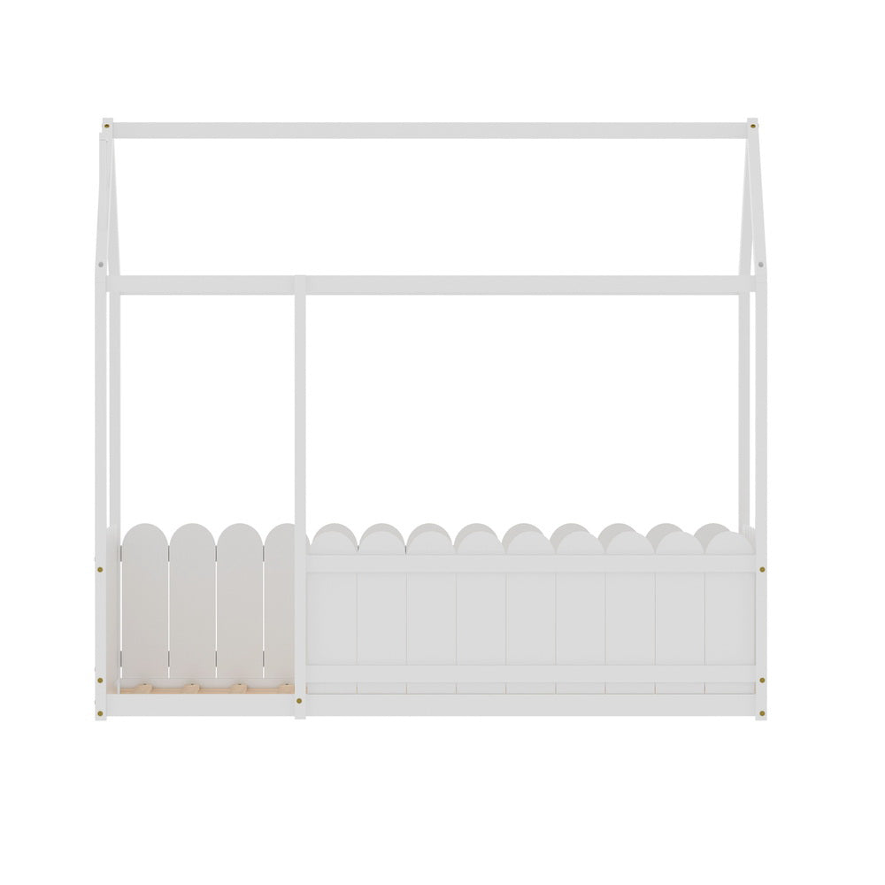 Kids house single bed frame in white