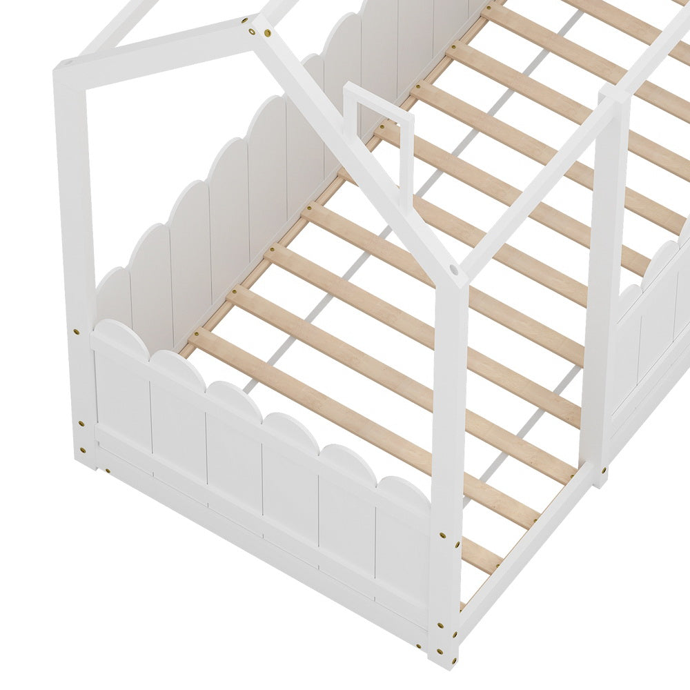 Kids house single bed frame in white