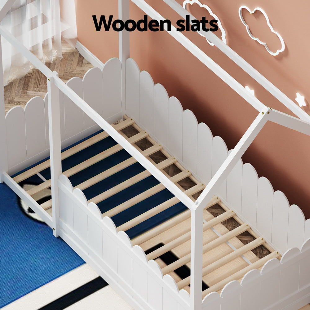 Kids house single bed frame in white
