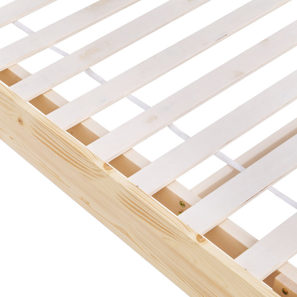 Artiss ODIN double floating pine bed frame side profile showing floating aesthetic — Allure Home Collections