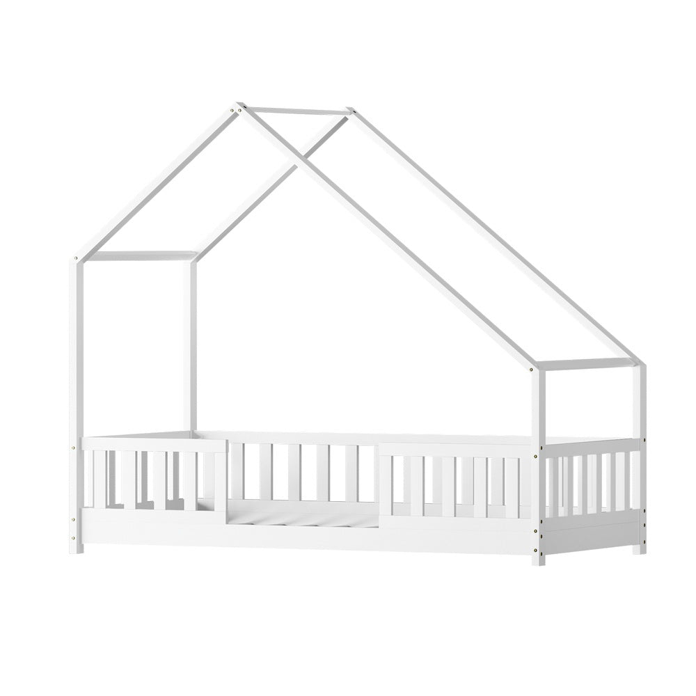 Kids house single bed frame in white