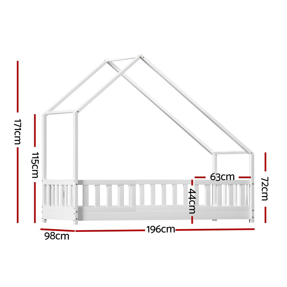 Kids house single bed frame in white