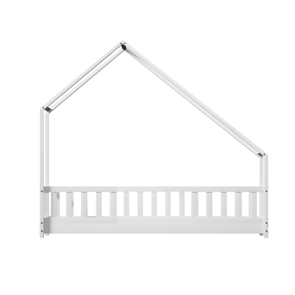Kids house single bed frame in white