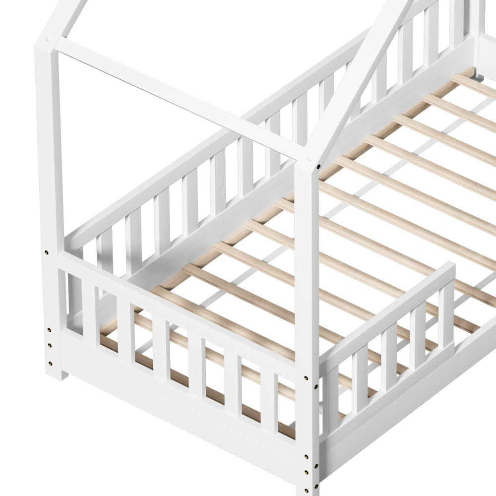 Kids house single bed frame in white