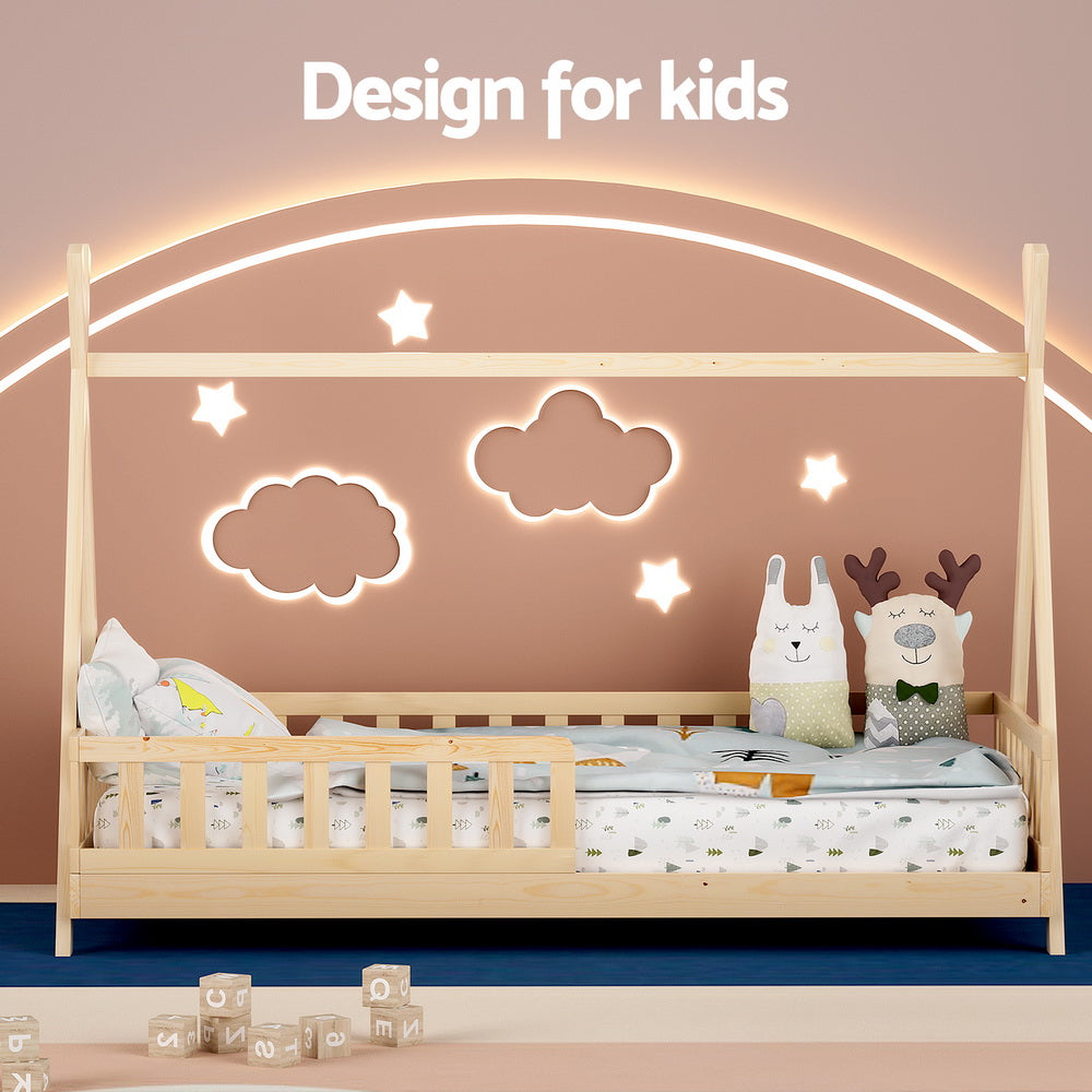 Kids House Single Bed Frame, Timber