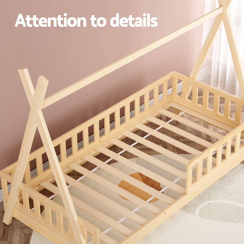Kids House Single Bed Frame, Timber