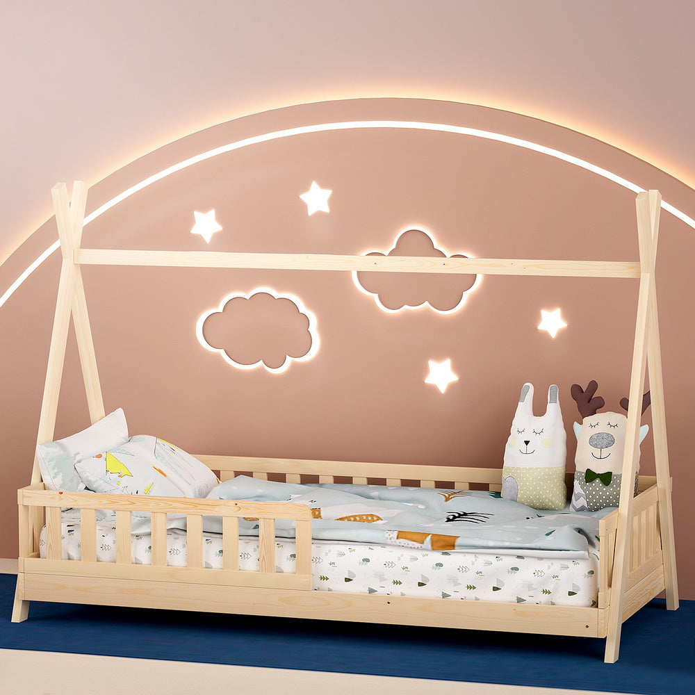 Kids House Single Bed Frame, Timber