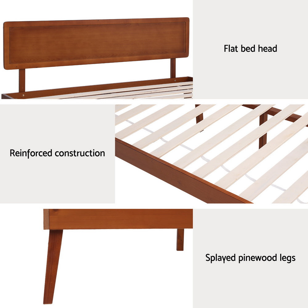 Artiss SPLAY walnut pinewood bed frame plywood slat and metal fixing detail — Allure Home Collections