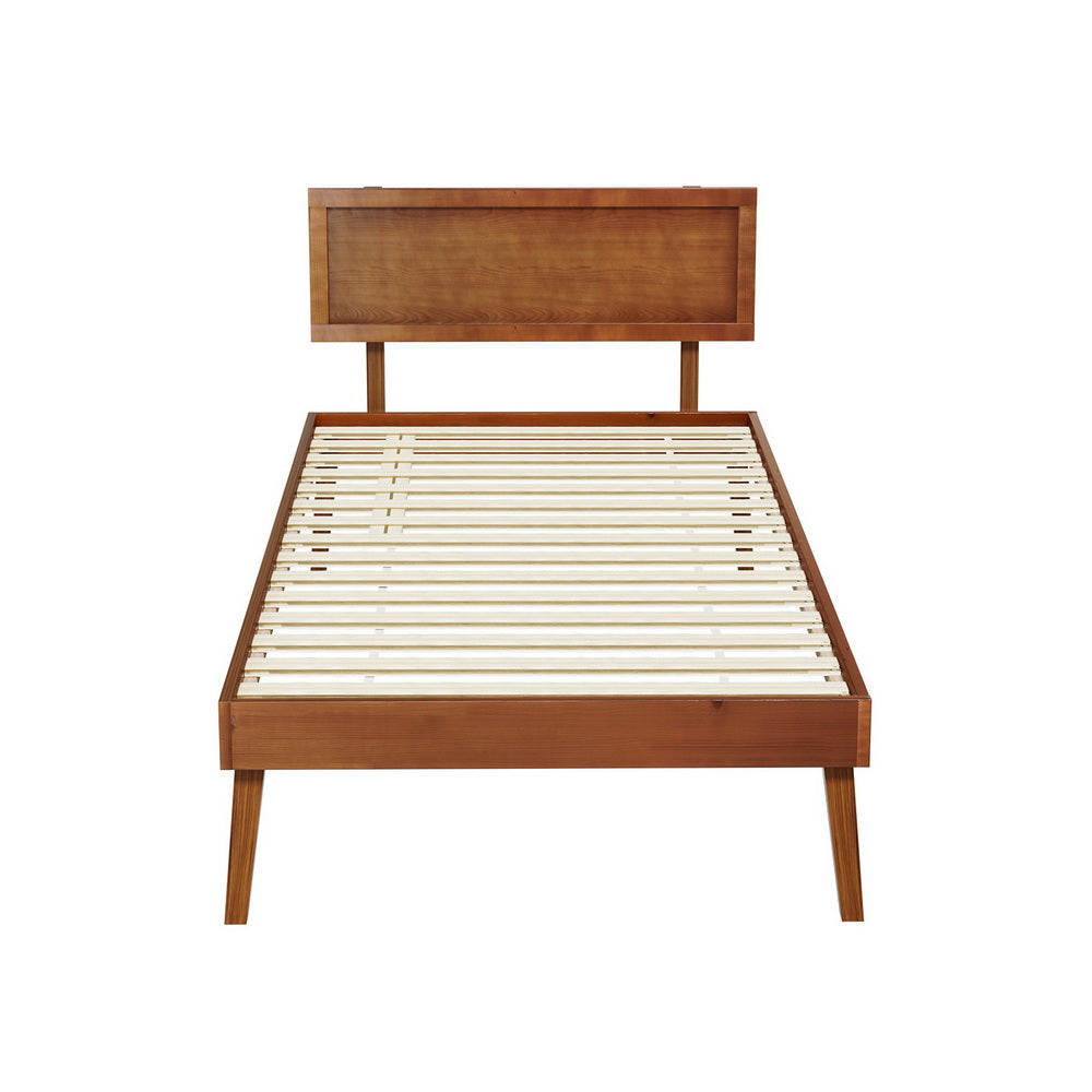 Artiss SPLAY single walnut bed frame side profile — Allure Home Collections