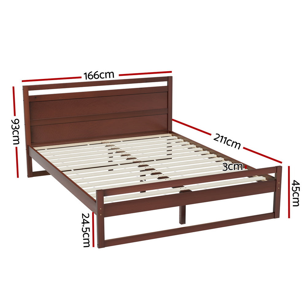 Artiss WITTON bed frame walnut pine headboard close-up — Allure Home Collections