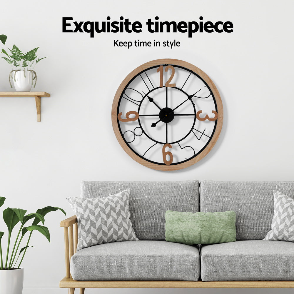 Artiss Wooden 60cm Wall Clock — Metal and MDF, Bold Arabic Numerals — Allure Home Collections