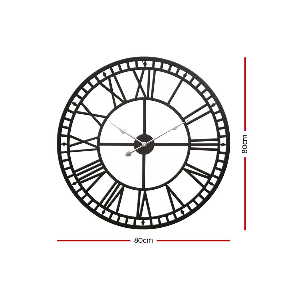 Large metal vintage wall clock 80cm black angled view