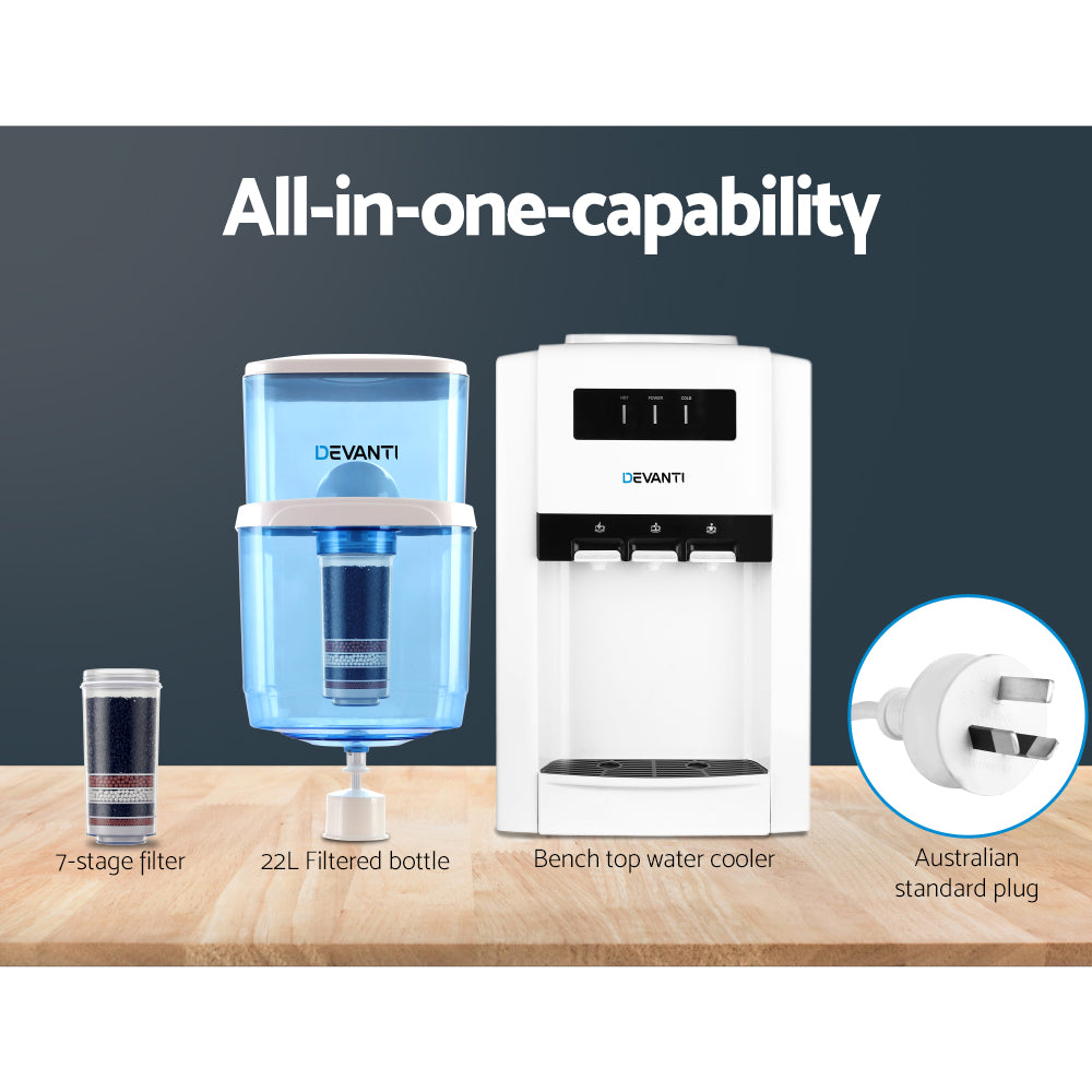 Seven stage filter cartridge shown with the 22 L water container