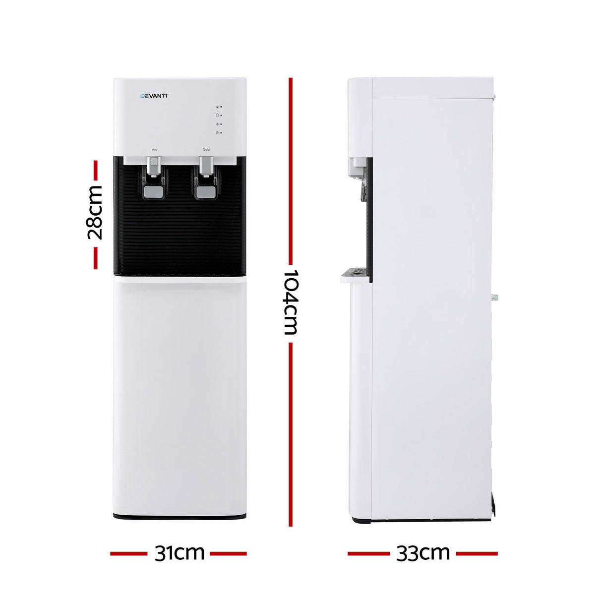 Bottom loading water cooler dispenser shown at an angle in white finish