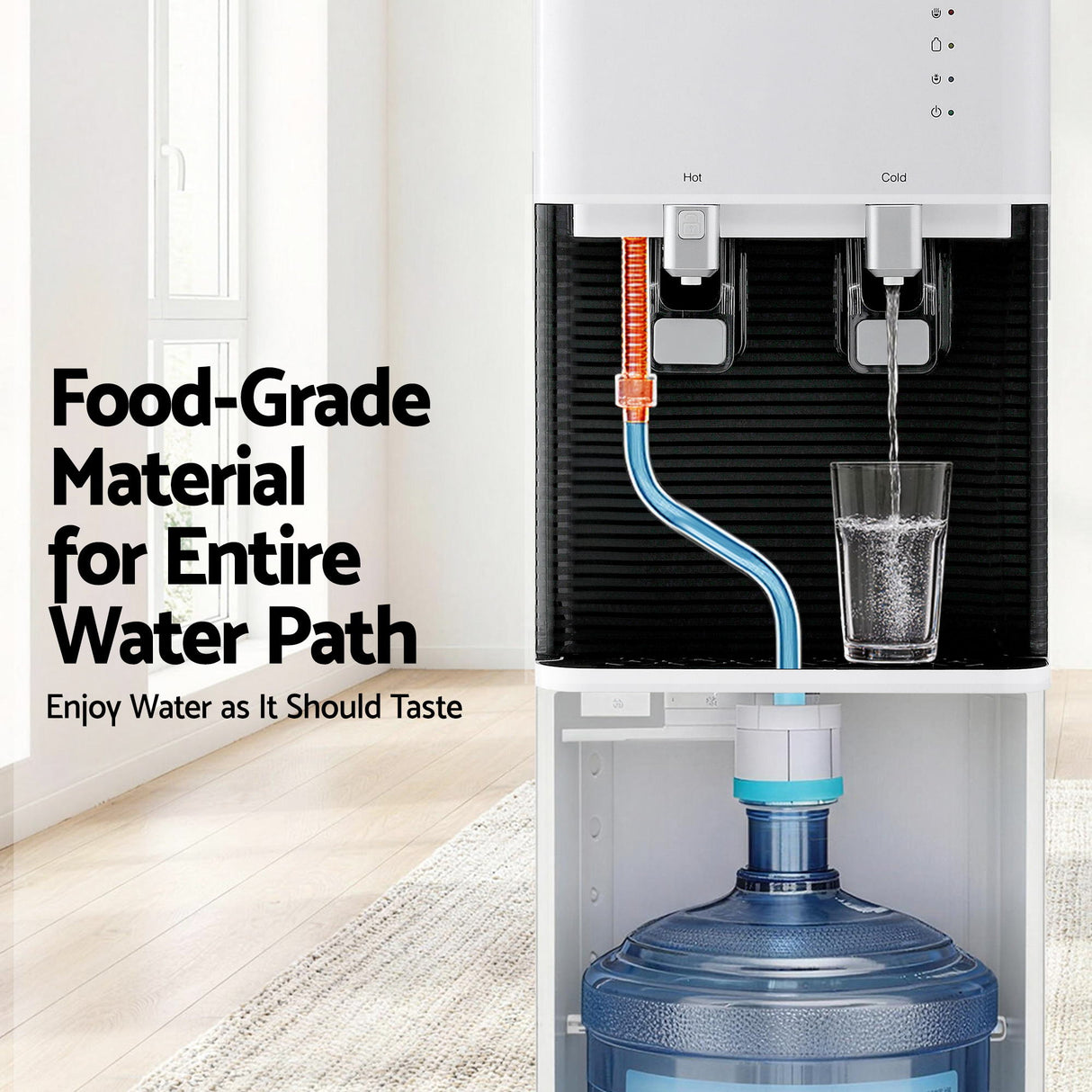 Water cooler dispenser filling a glass with chilled water