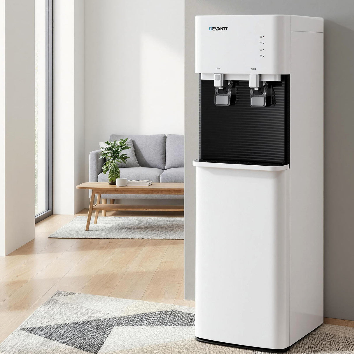 Rear view of the bottom loading water cooler dispenser cabinet