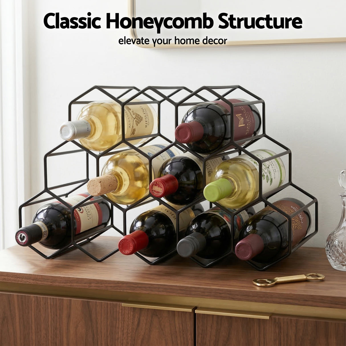 Wine Rack 12 Bottle Metal Freestanding Honeycomb Black view 5
