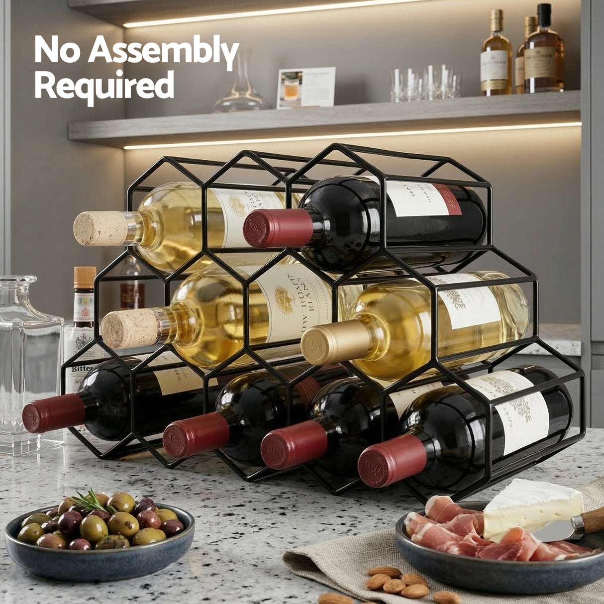 Wine Rack 12 Bottle Metal Freestanding Honeycomb Black view 6