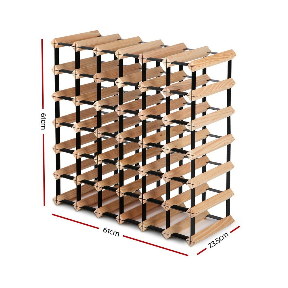 Wine Rack 42 Bottle Freestanding Pine Wood and Steel Natural view 2
