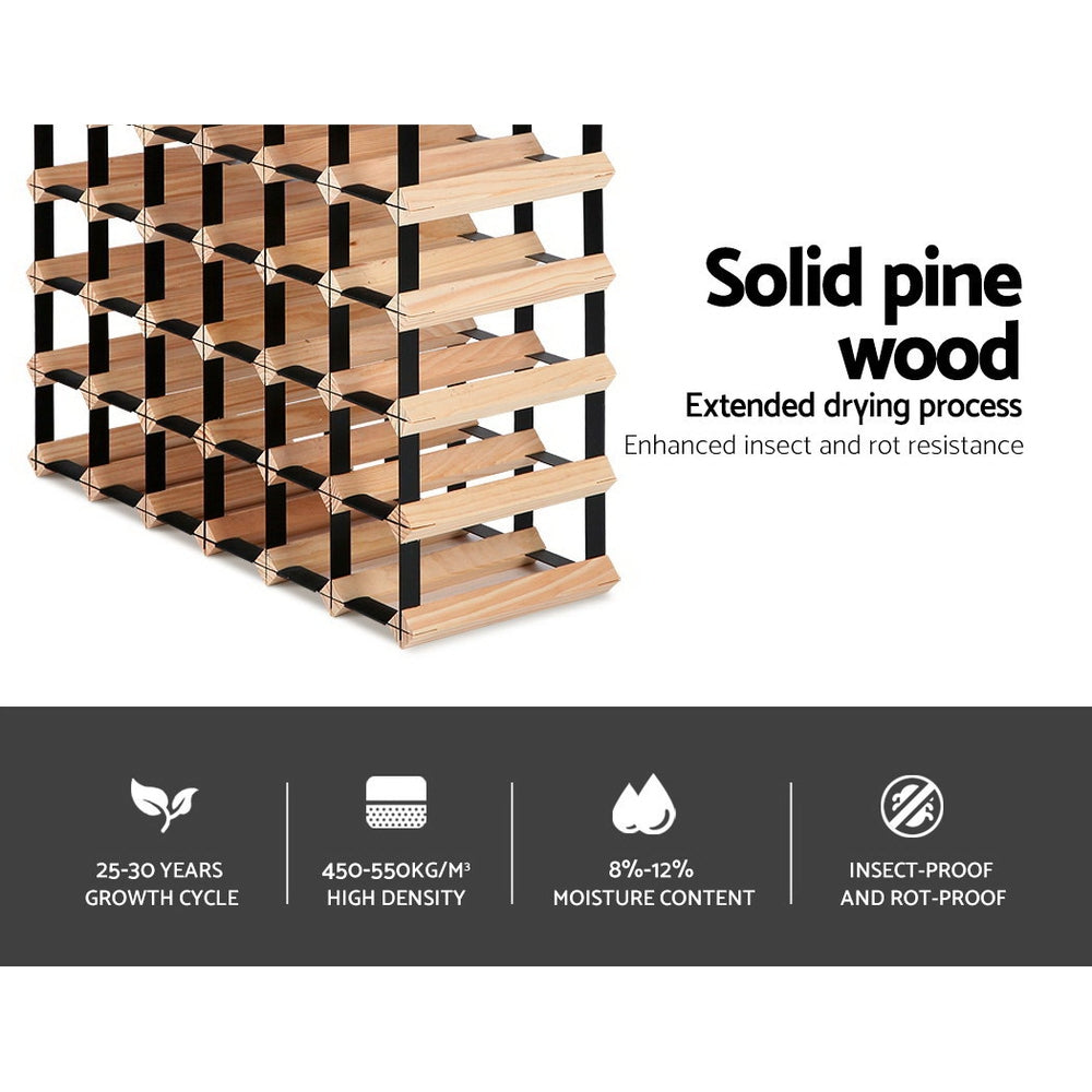 Wine Rack 42 Bottle Freestanding Pine Wood and Steel Natural view 5