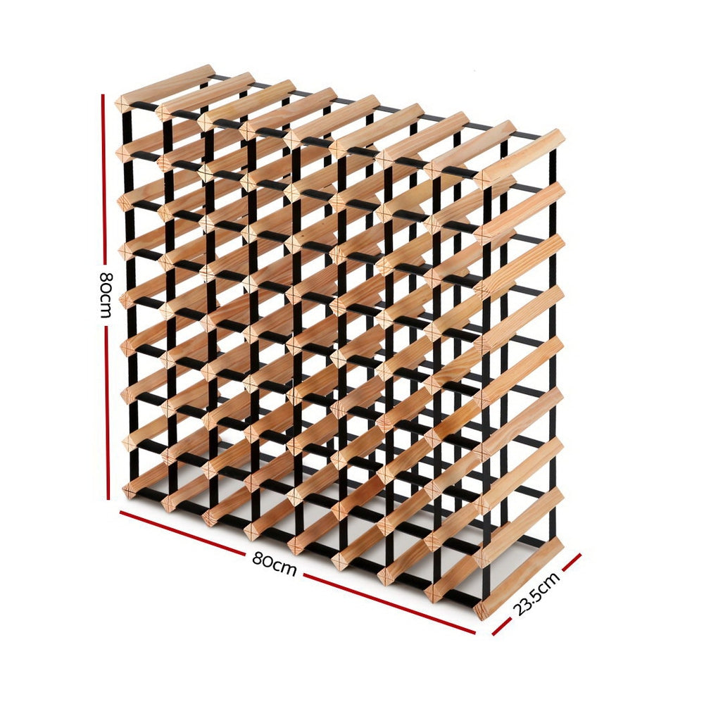 Wine Rack 72 Bottle Freestanding Pine Wood and Steel Natural view 2