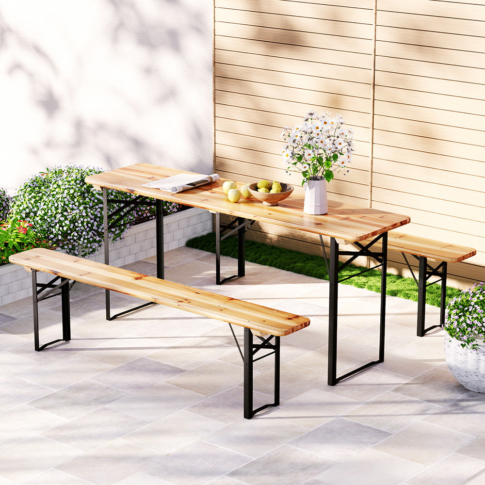 Gardeon 3 Piece Outdoor Dining Set with Wooden Bench Table and Lounge Setting — Allure Home Collections