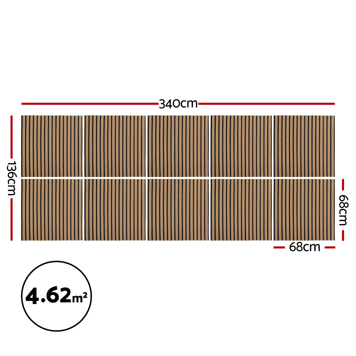 Vera Peel and Stick Wall Panels, 68 x 68cm, Brown, 10pcs