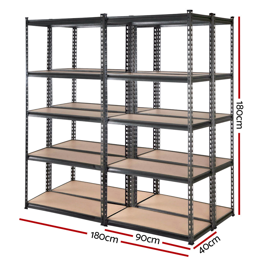4 Pack 5 Tier Steel Storage Shelving Rack 90 x 40 x 180cm Charcoal - view 2