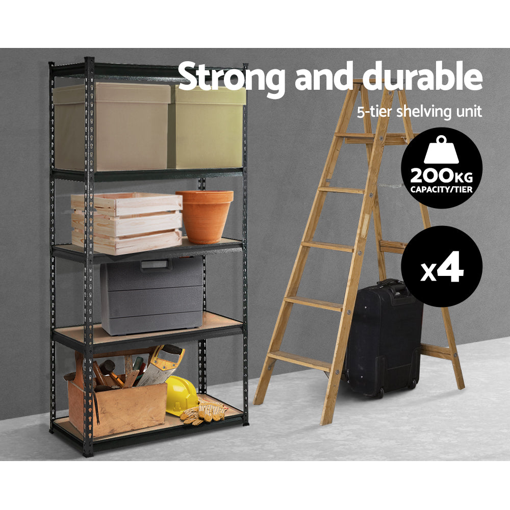 4 Pack 5 Tier Steel Storage Shelving Rack 90 x 40 x 180cm Charcoal - view 4