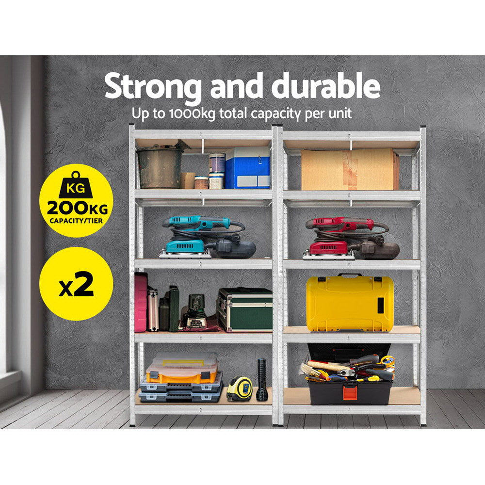 5 tier steel garage shelving rack 2 pack in silver