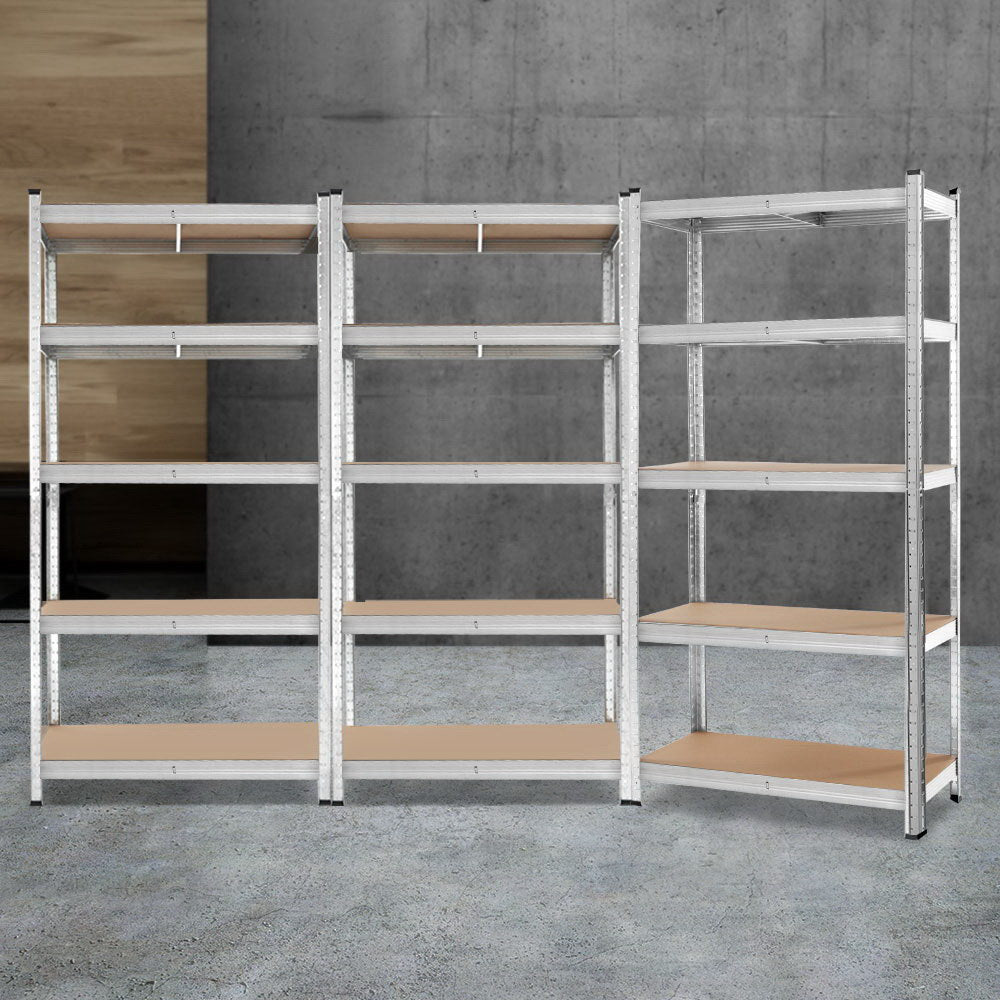5 tier steel storage shelving rack in silver
