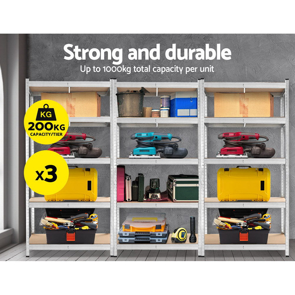 5 tier steel storage shelving rack in silver view 3