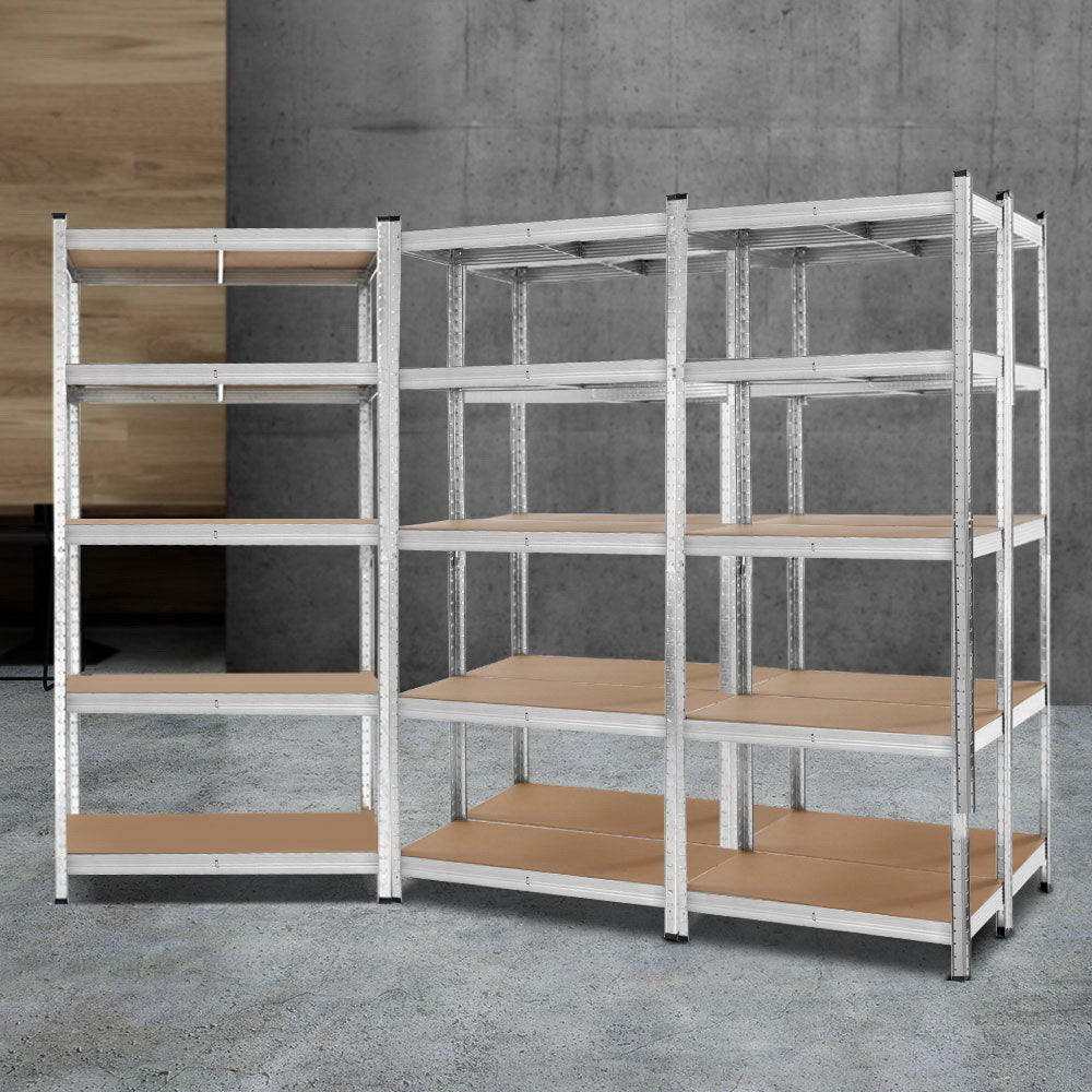 5 Pack 5 Tier Galvanised Steel Storage Shelving Rack 90 x 40 x 180cm Silver - view 1