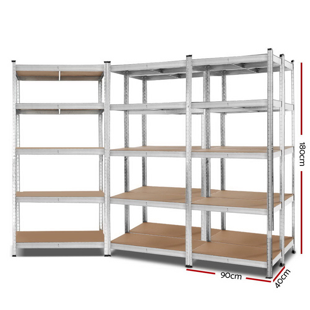 5 Pack 5 Tier Galvanised Steel Storage Shelving Rack 90 x 40 x 180cm Silver - view 2