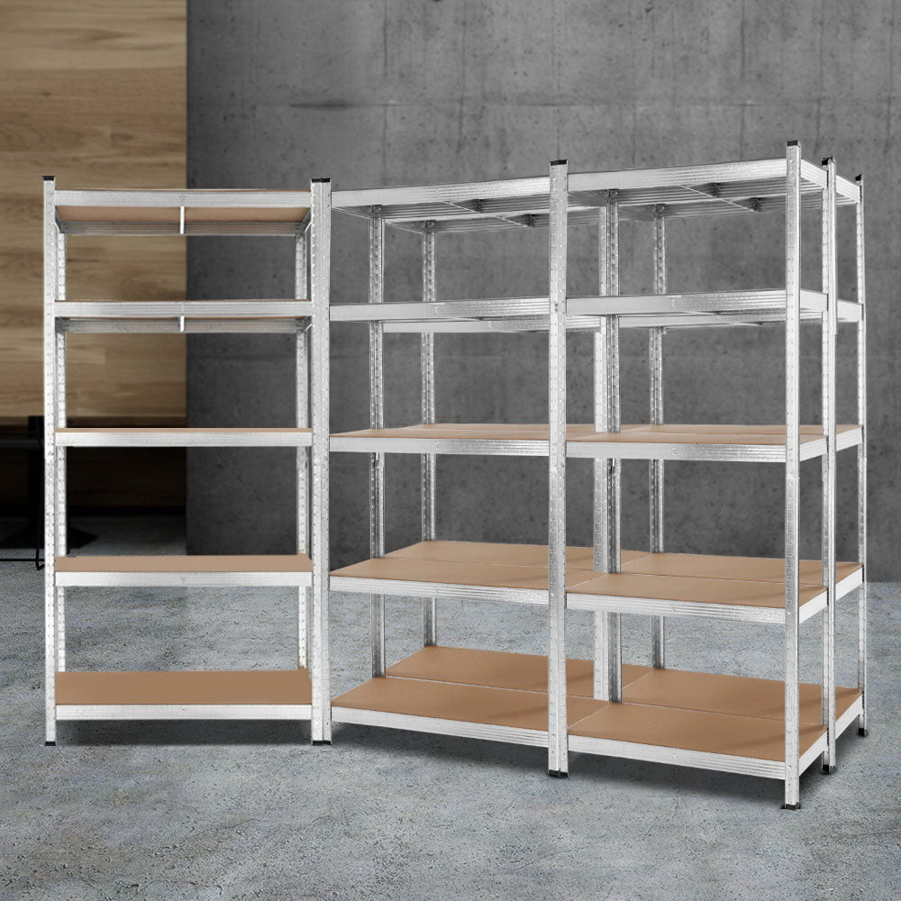 5 Pack 5 Tier Galvanised Steel Storage Shelving Rack 90 x 40 x 180cm Silver - view 7