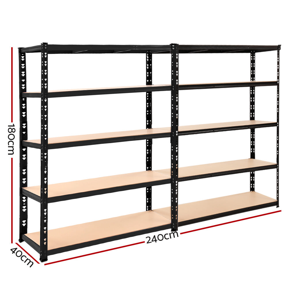 4 Tier Steel Garage Shelving Warehouse Storage Rack 2.4m x 1.8m Matte Black