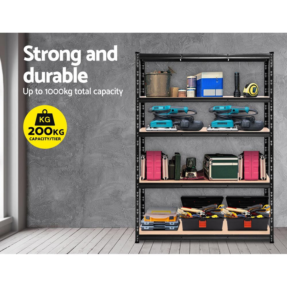 4 Tier Steel Garage Shelving Warehouse Storage Rack 2.4m x 1.8m Matte Black
