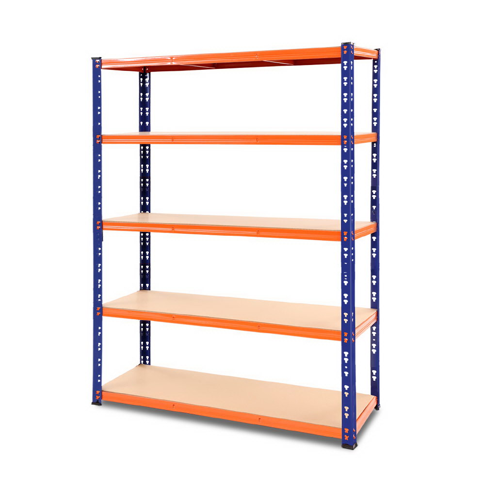 5 tier steel garage shelving rack in orange and blue