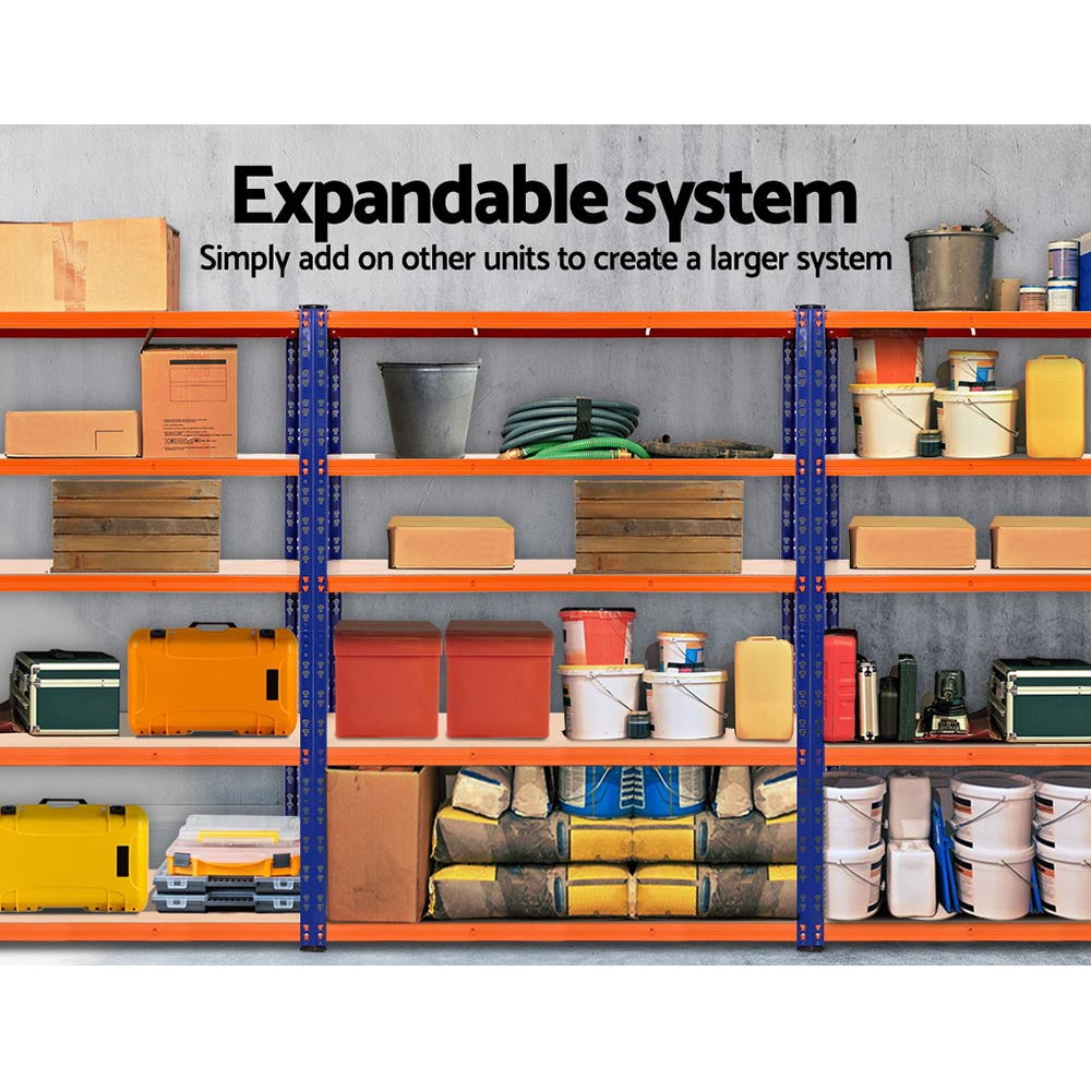 5 tier steel garage shelving rack in orange and blue