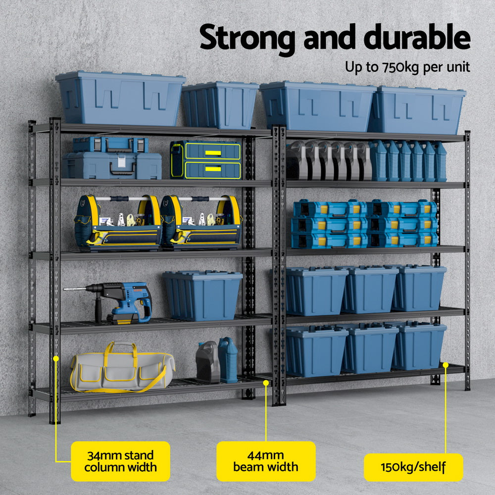 Garage Warehouse Shelving Rack 5 Tier 150kg Steel Black