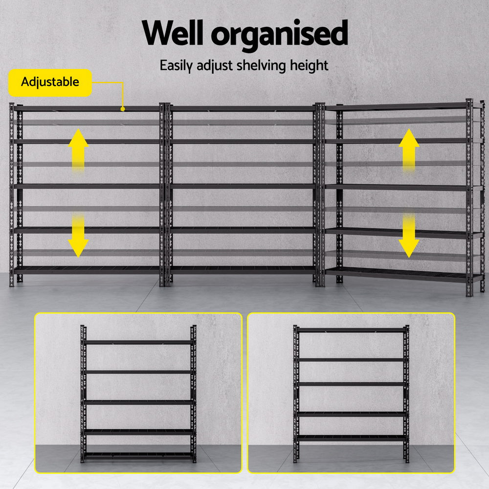 5 Tier Garage Shelving Storage Rack Set of 3 Black