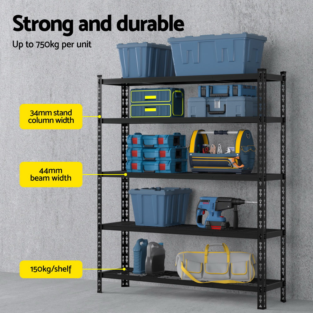 5 Tier Garage Shelving Storage Rack Set of 4 Black