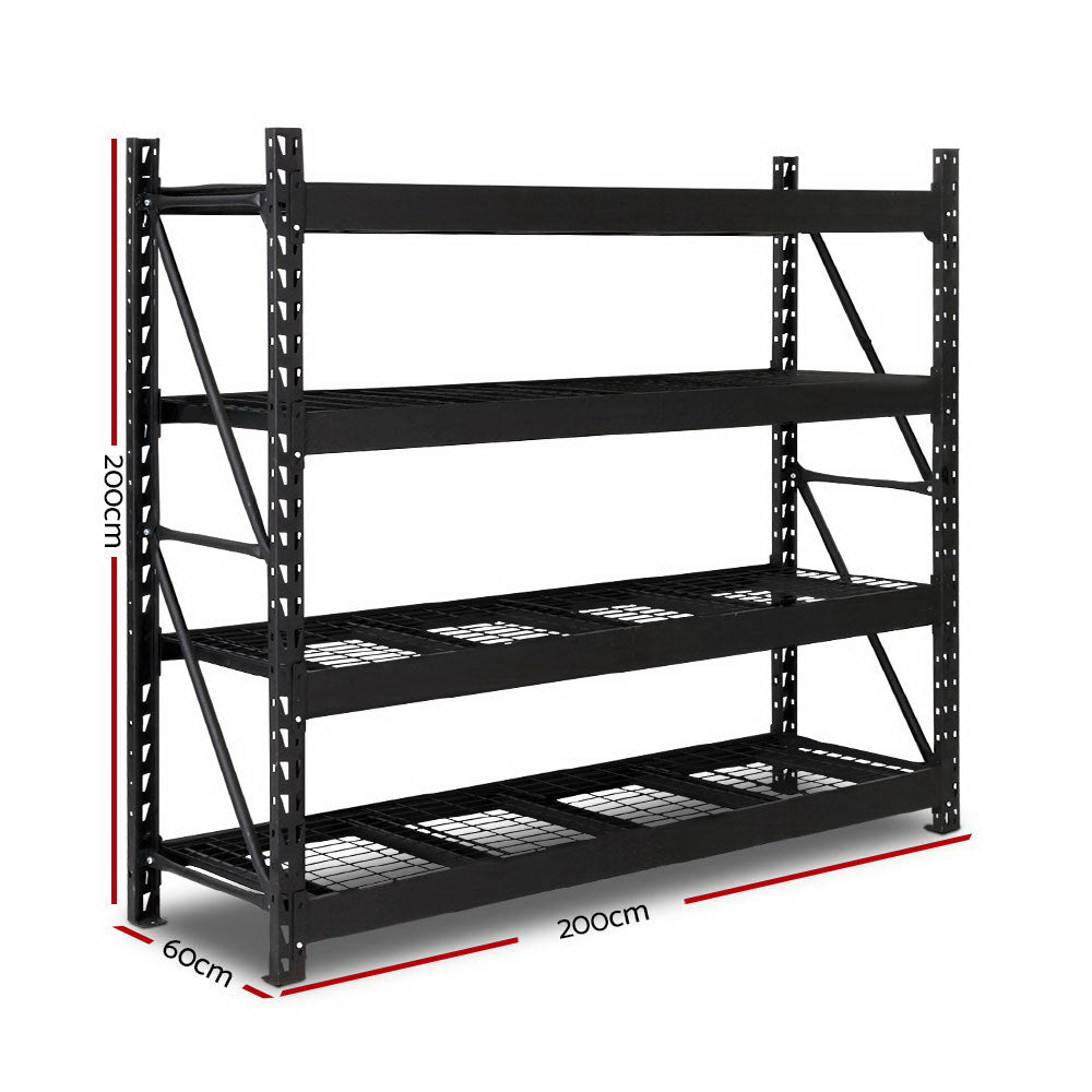 Garage Shelving Rack 4 Tier 2M x 0.6M x 2M Black