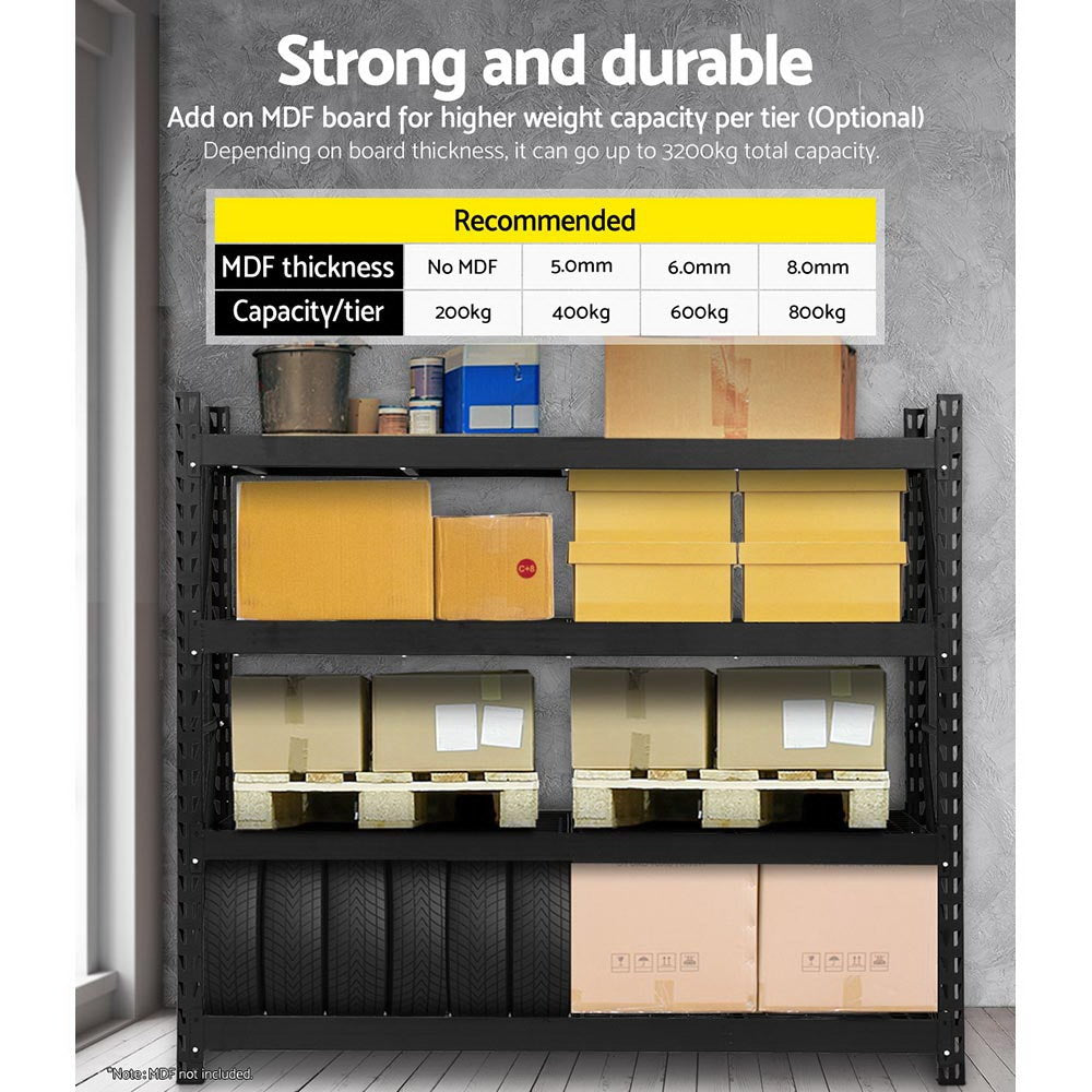 Garage Shelving Rack 4 Tier 2M x 0.6M x 2M Black