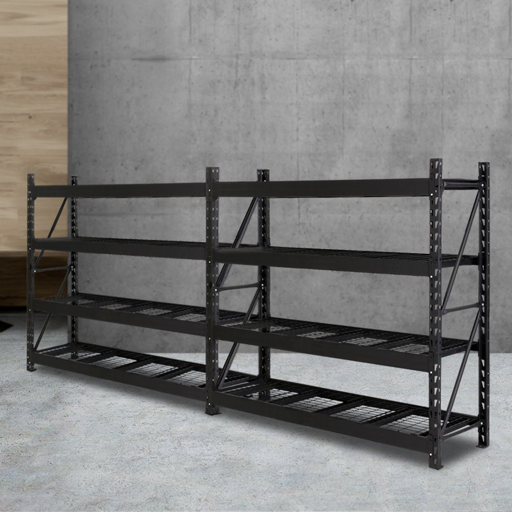 Garage Shelving Warehouse Rack, 2 Pack 4 Tier 2m Steel Black