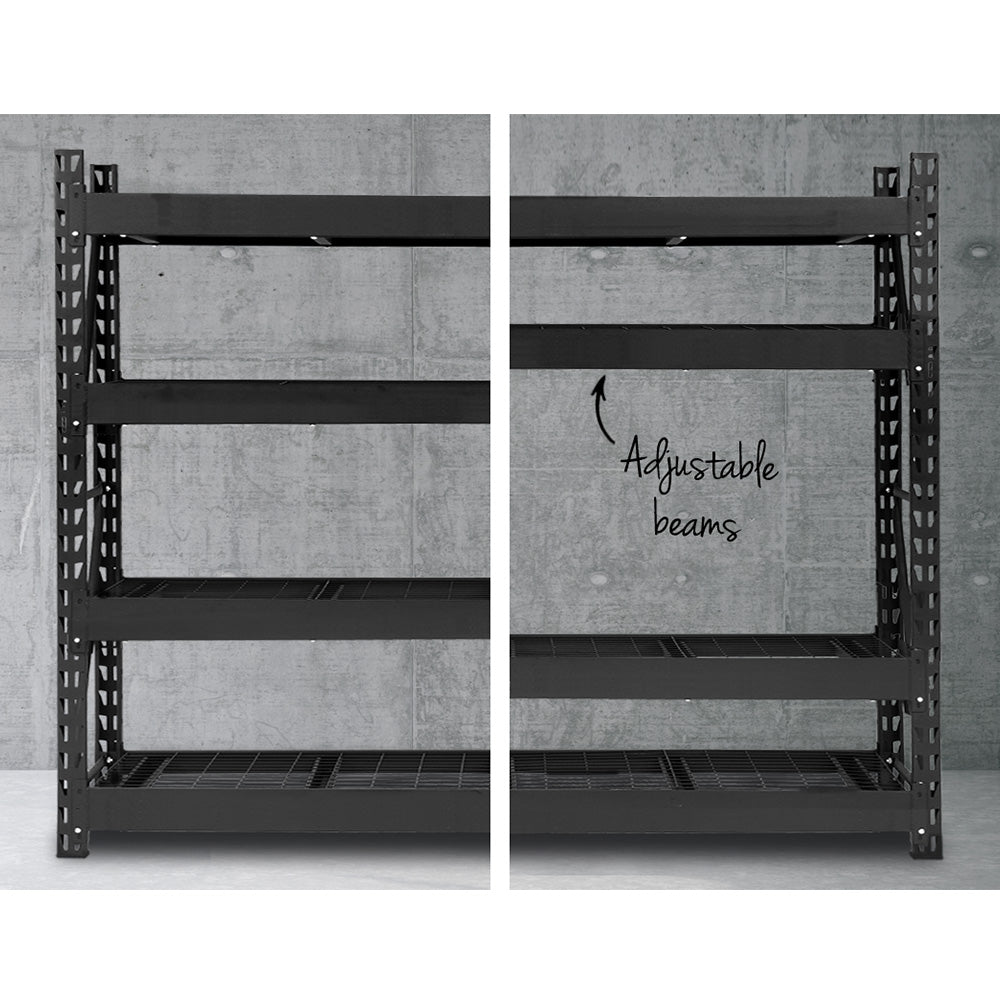 Garage Shelving Warehouse Rack, 2 Pack 4 Tier 2m Steel Black