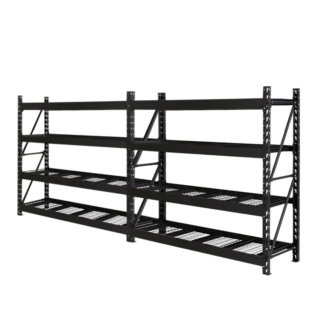 Garage Shelving Warehouse Rack, 2 Pack 4 Tier 2m Steel Black