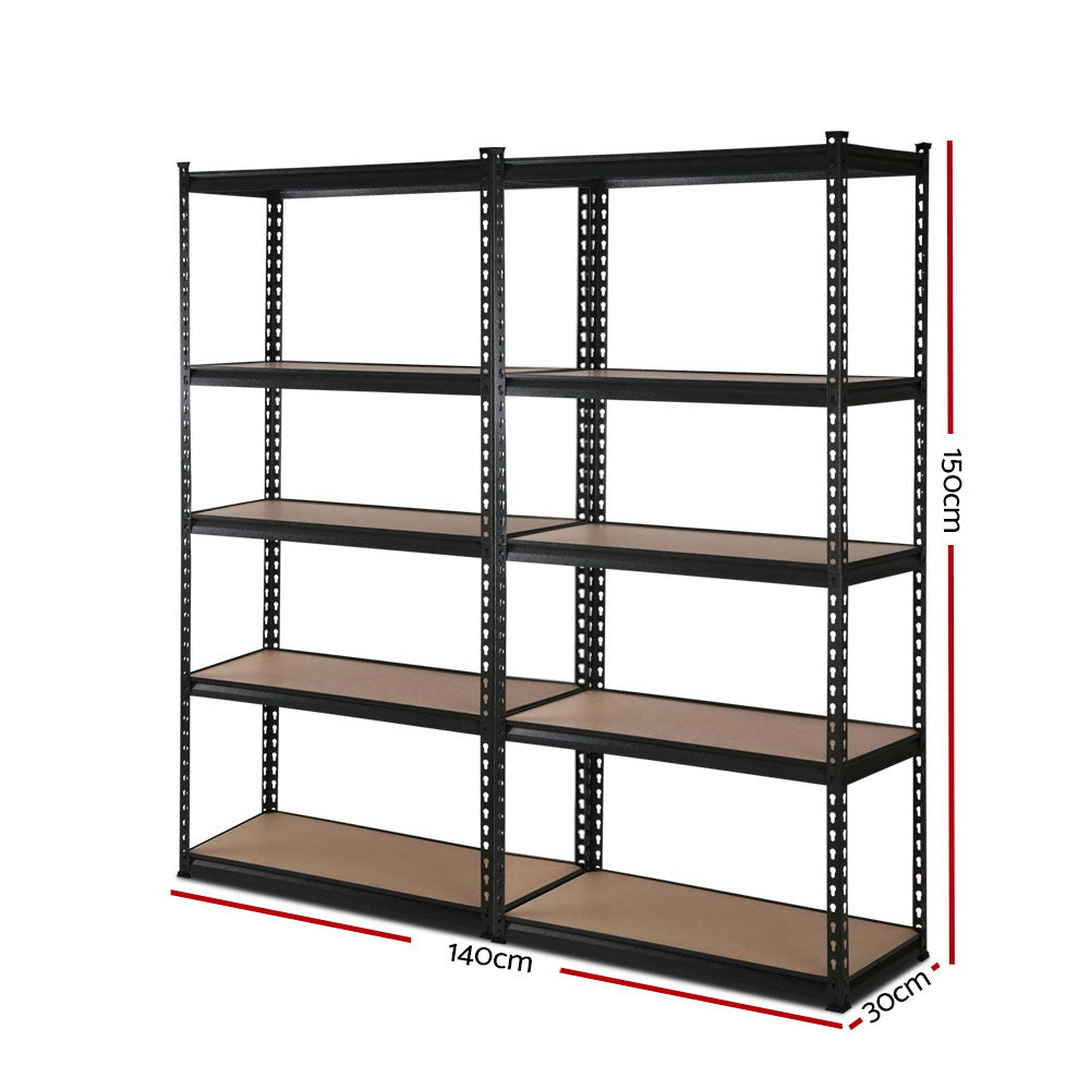 5 tier steel garage shelving rack 2 pack in black