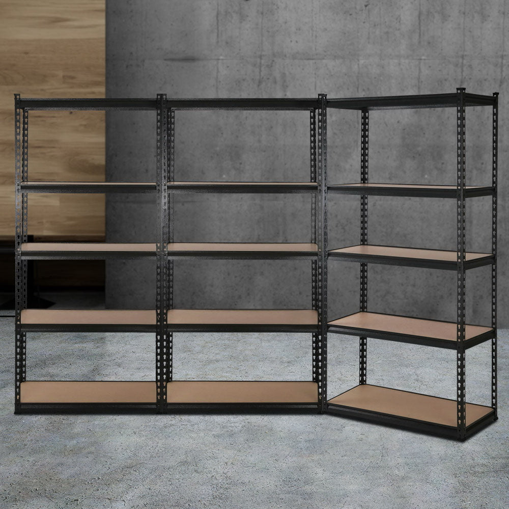 5 Tier Steel Storage Shelving Rack 3 Pack 70cm x 30cm x 150cm Matte Black