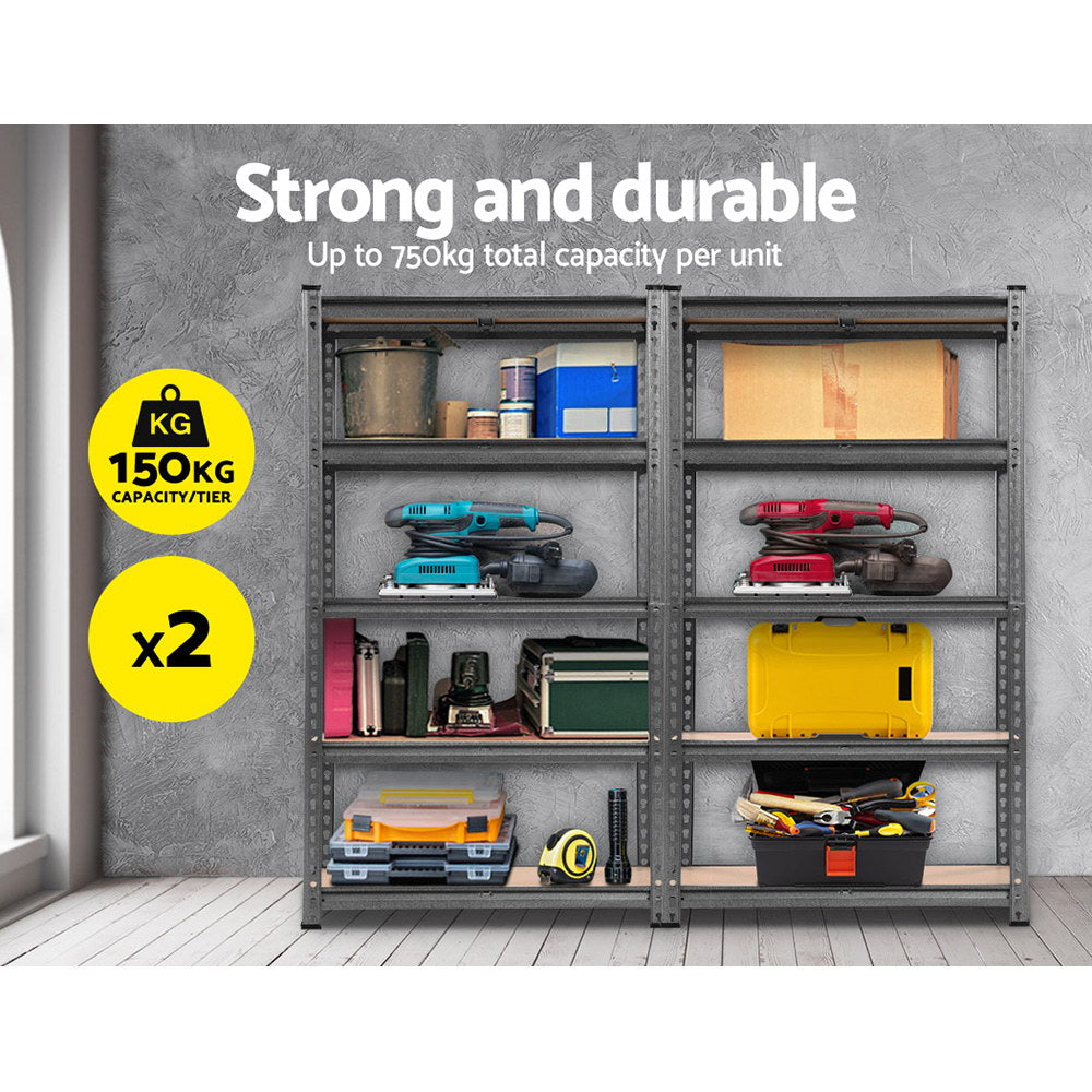 5 tier garage shelving rack 70 x 30 x 150 cm matte charcoal 2 pack